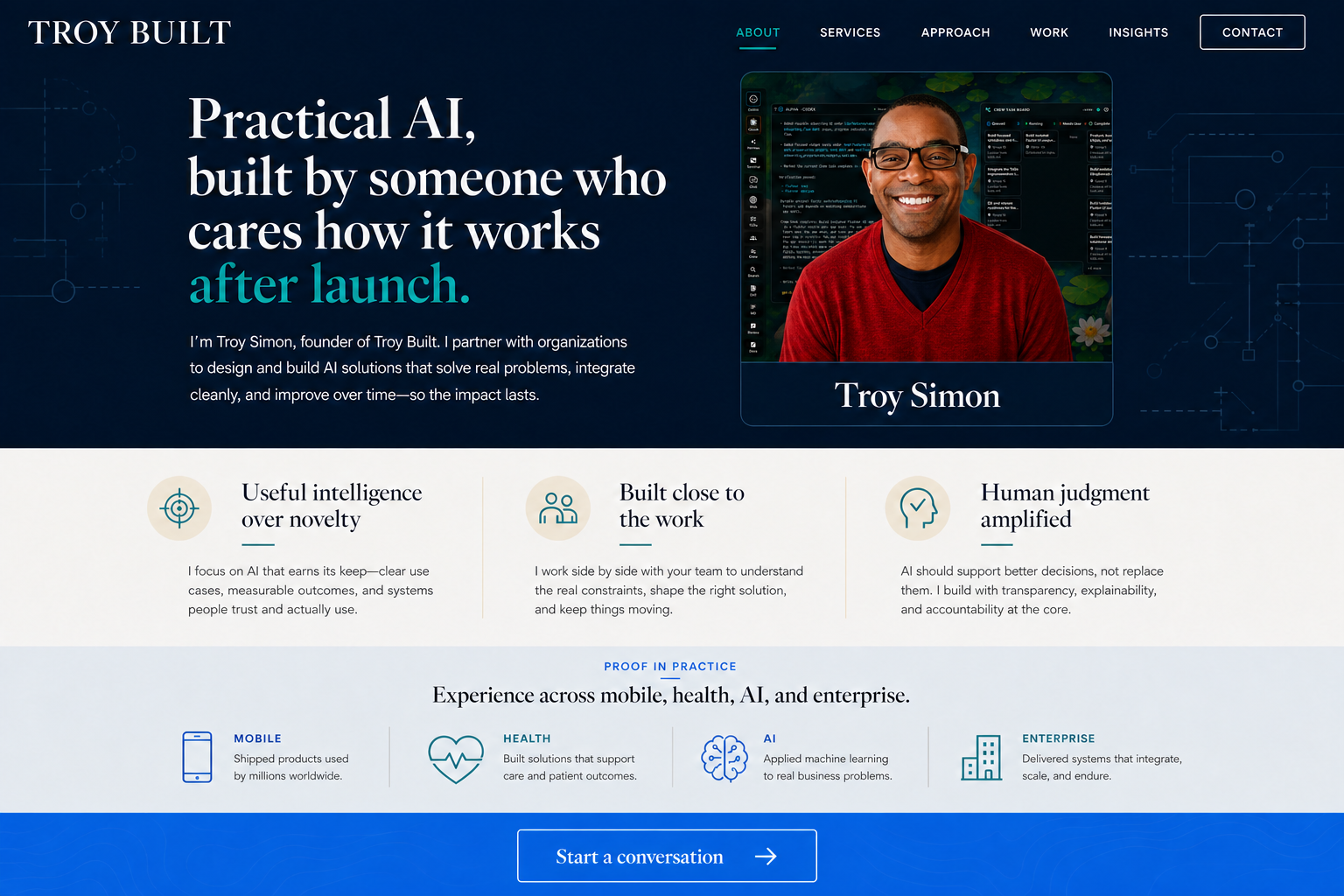 Troy Simon working in the Troy Built AI systems workspace